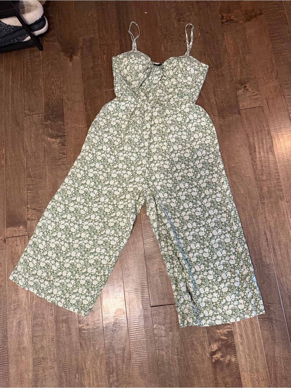 As U Wish Green Floral Romper with White Print